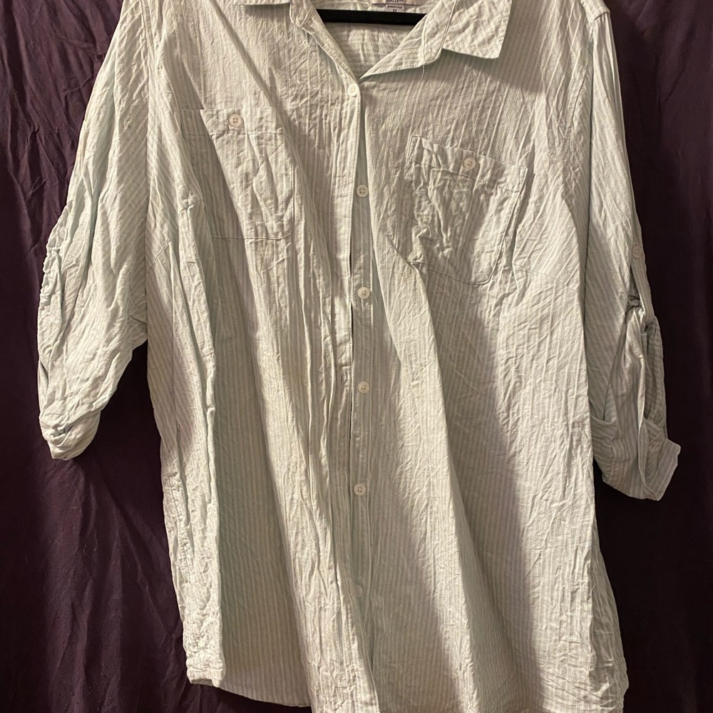 Croft & Barrow Mint Qrt Slev Bttn Up Top Sz 3X